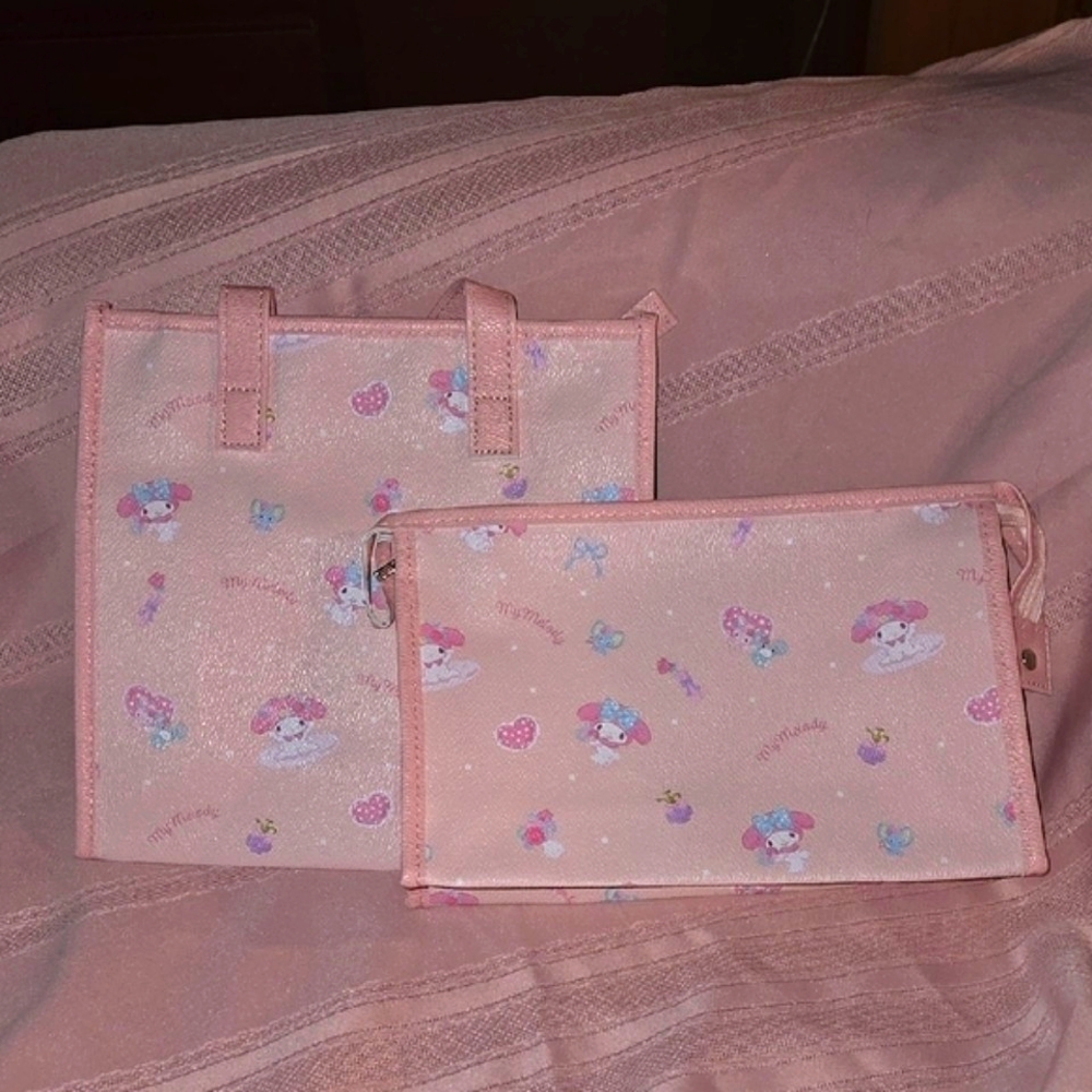 Sanrio Pink PU Leather Tote and Make-up Bag